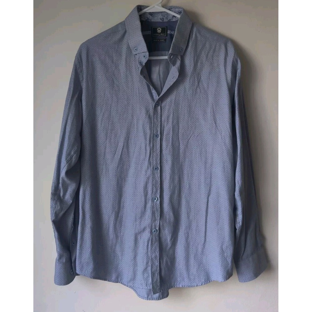 Steel & Jelly Shirt Mens Large Blue Button Up Long Sleeve Casual‎ Men Dotted